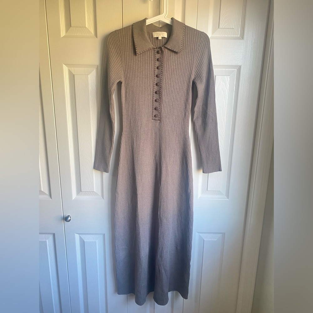 New Sezane Leandre Ribbed Knit Dress in Dark Taupe - Picture 5 of 13